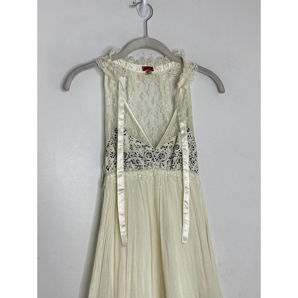 Free People Ivory Lace Up Embroidered Sleeveless V-Neck Midi Sheath Dress Sz 0 - Picture 3 of 7